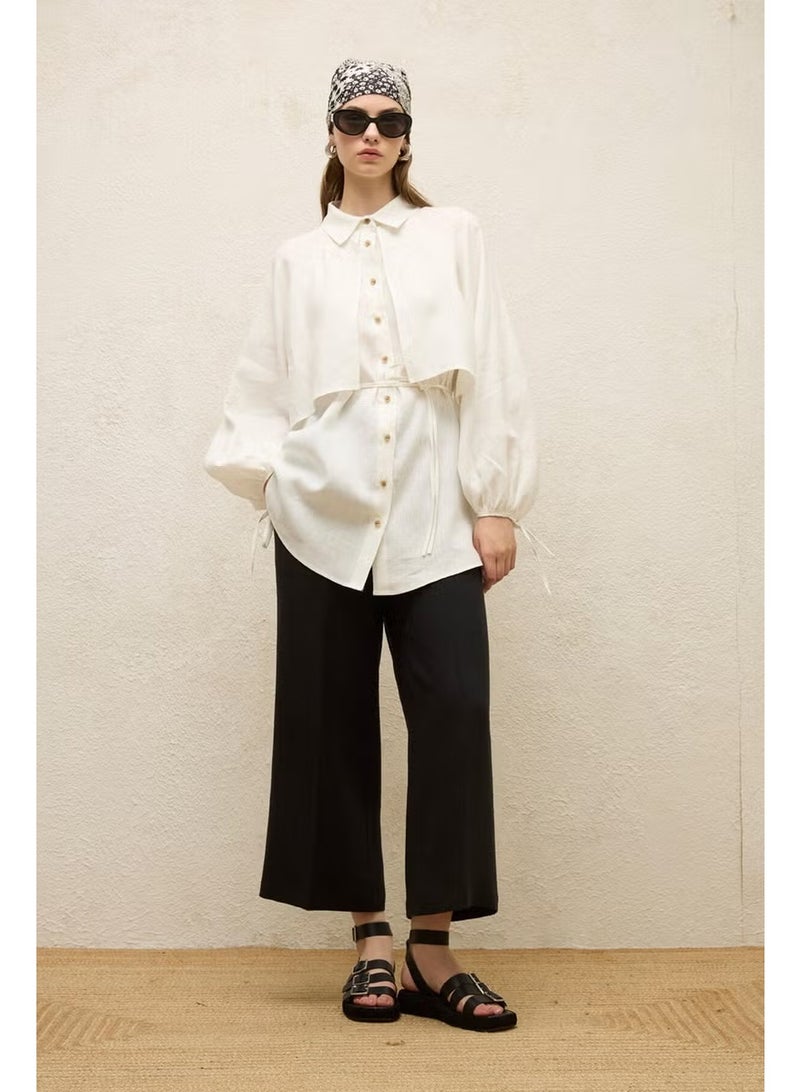 Manuka Linen Trench Coat Shirt Ecru - Image 1